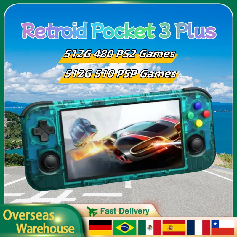 Retroid Pocket 3 Plus, consola de juegos portátil Retro, videojuego, pantalla táctil HD IPS de 4,7 pulgadas, 512G, PS2, PSP, regalos para niños