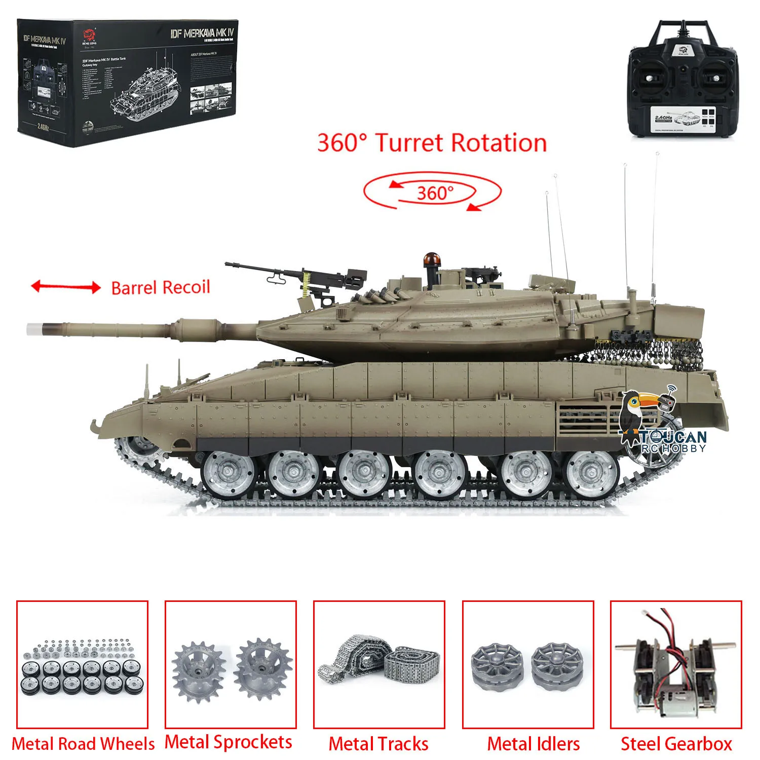 1/16 Scale Henglong IDF Merkava MK IV RC ถังโลหะแทร็กแผนที่ล้อรีโมทคอนโทรลทหารสําหรับผู้ใหญ่