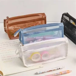 New Portable Mesh Transparent Cosmetic Bag Makeup Brushes Case Travel Zipper Make Up Organizer Wash Toiletries Storage Bag Pouch
