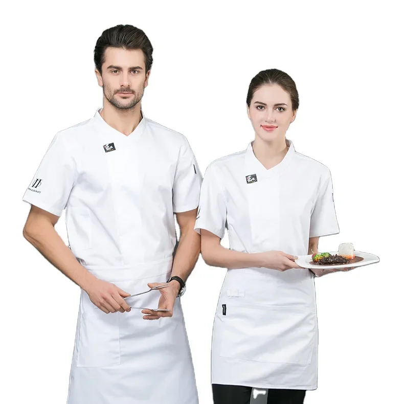 High quality chef uniforms work clothes men short sleeved food services cooking clothing uniforms hotel overalls denim jackets