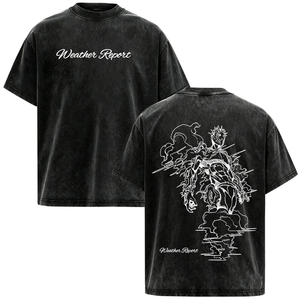 Weather Report Anime Jojo Bizarre Adventure Vintage Washed T Shirts Men's Women Clothing Casual Oversized Short Sleeves T-shirts