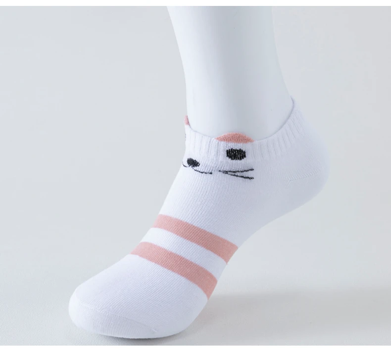 5 Paar kurze Damensocken, Pink Cat Thin, niedliche Ganzjahres-Bootsocken, Slow Top, modische Bootsocken – Detail 9