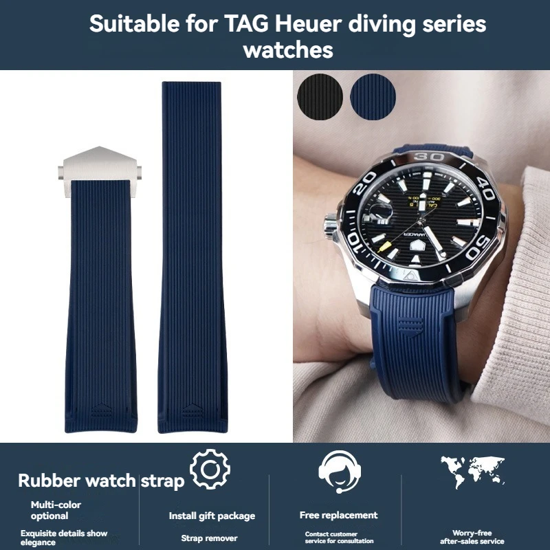 حزام ساعة من مطاط السيليكون الناعم مقاس 22 مم لـ Tag Heuer Carrera/Aquaracer 300 (Fit WAY201A WAY211C) - حزام بديل متين