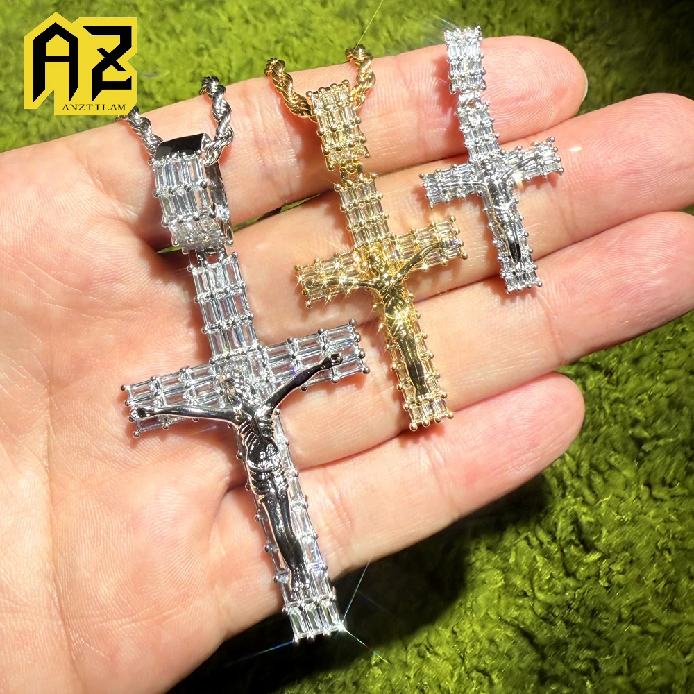 

Anztilam Full Baguettes Cross Iced Out Pendant Necklace with Rope Chain Necklaces for Women Men Brass Zircon Punk Jewelry