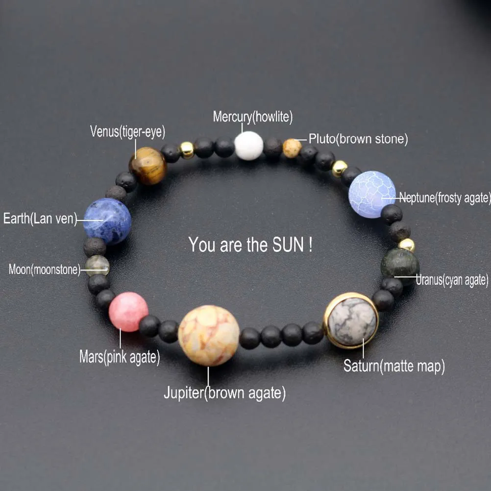 2Pcs Solar System Bracelet Unisex Eight Planets Beads Elastic 