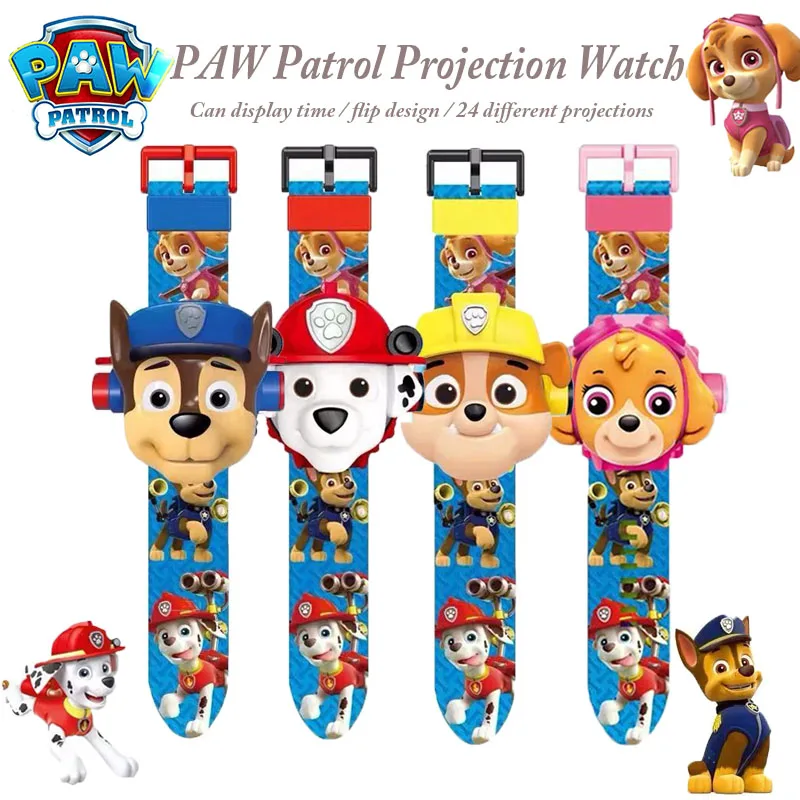 Paw Patrol 3D Projection Watch Chase Marshall Rocky Cartoon Model Action Figures Toys Set Anime Peripherals Children Wristband