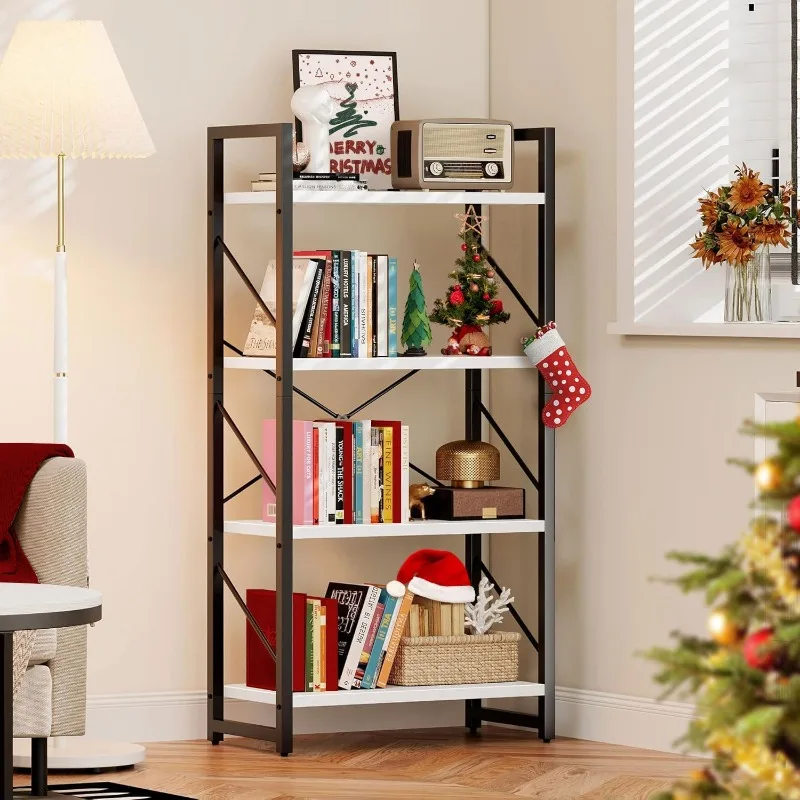 4-Tier Bookshelf, Modern Free Standing 4 Shelf Bookcases and Bookshelves, Open Display Storage Book Shelves Book Rack Organizer