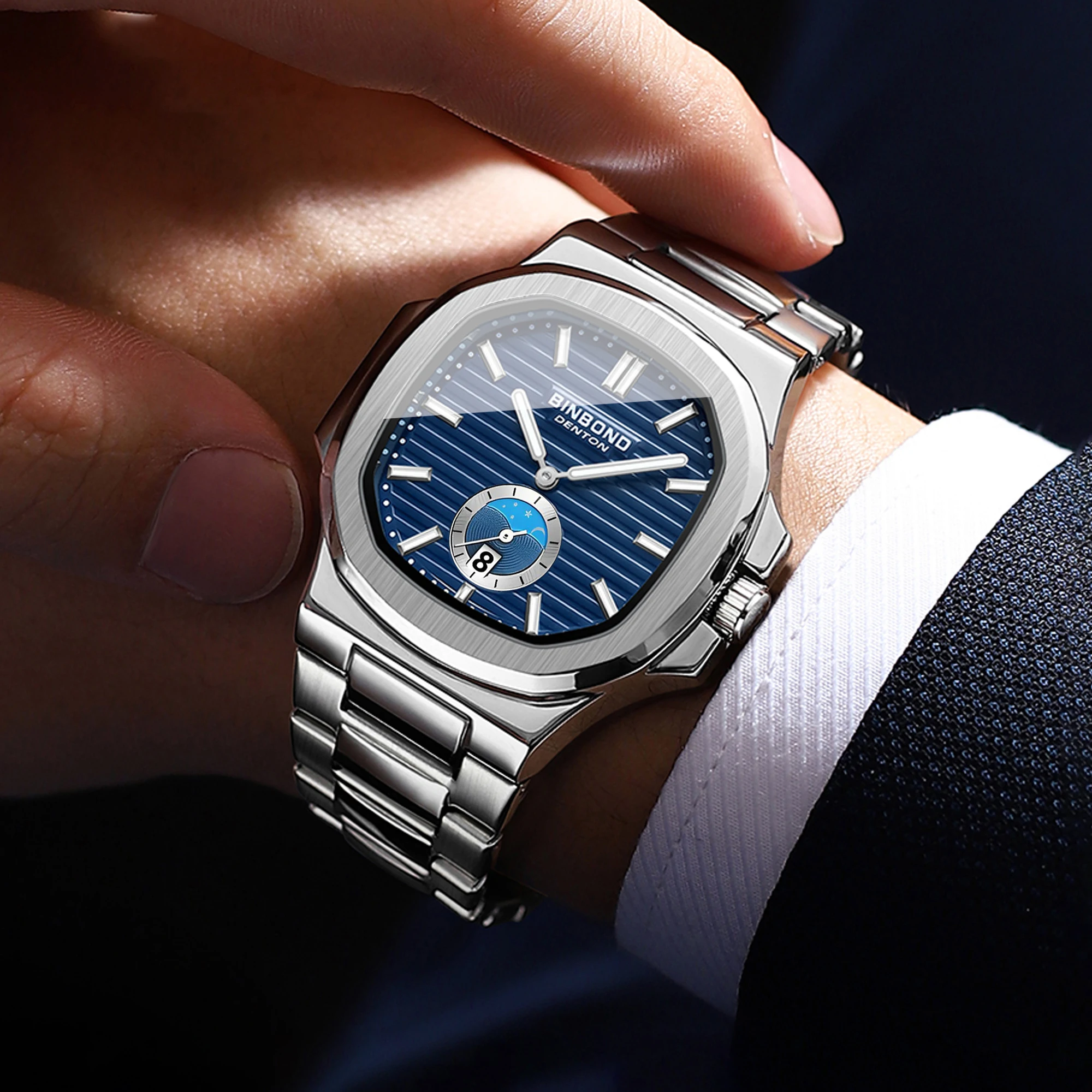 Men's Square Stainless Steel Quartz Watch