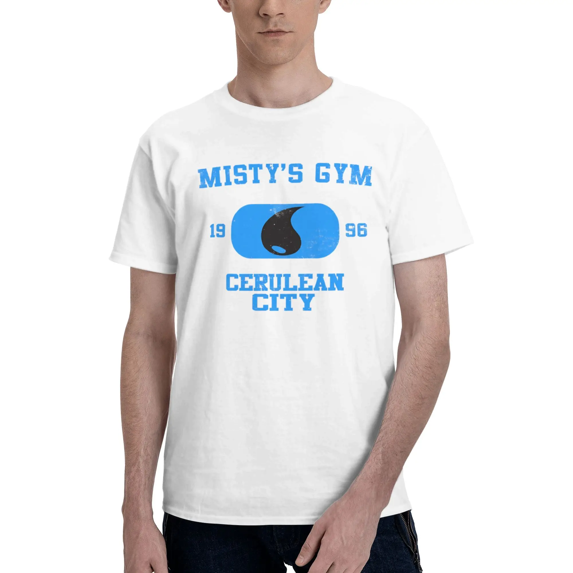 Misty x27 s Gym Vintage Men's T Shirt Pokemon Crazy Tees Short Sleeve Round Collar Pure Cotton New Arrival Clothes T-Shirt