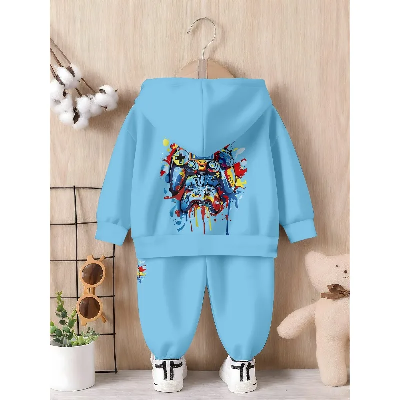Little Boys 2 Piece Hoodie Jogger Tracksuit Splash Game Controller Ice Cream Sprinkle Print, Camo Mechanical Bunny Casual Outfit