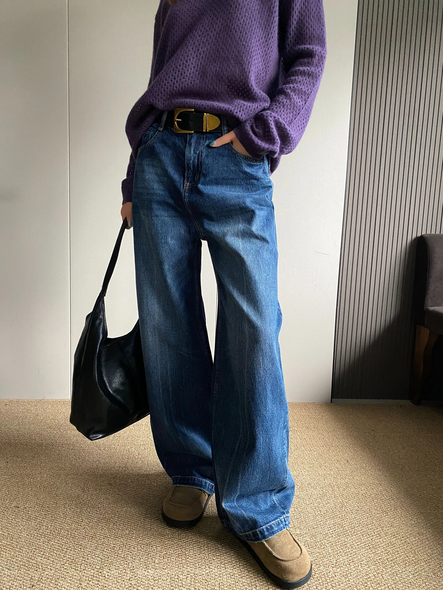 

Deep Blue High Waist Wide Leg Jeans Women's Spring 2026 New Sle Loose Fit Slimming Floor-Length Knife Denim Pants