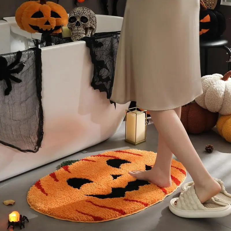 VIKAMA Halloween Imitation Cashmere Bath Mat, Absorbent and Non-Slip Bathroom Rug, Shower and Tub Mat, Home Decor