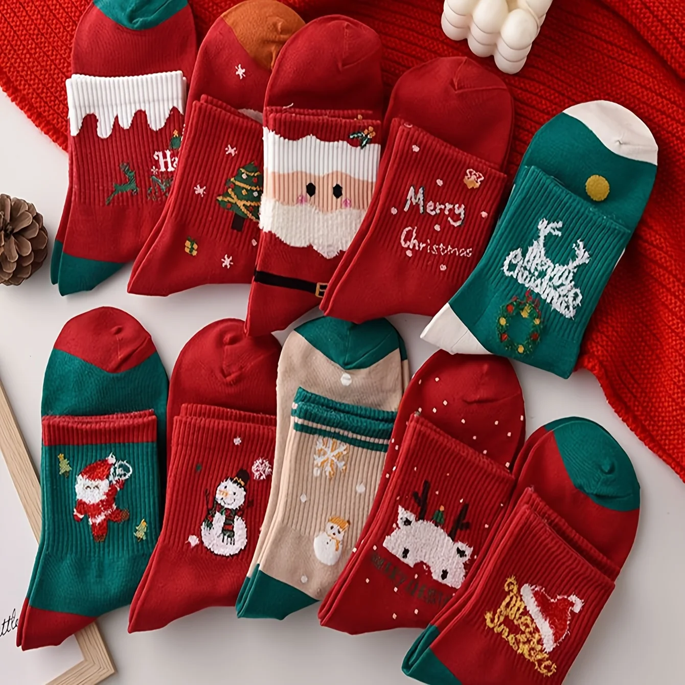 10 Pairs Christmas Mid-Calf Socks, Soft Comfortable Socks, Mid-Calf Casual Socks, Warm Socks, Suitable for Winter Christmas Wear
