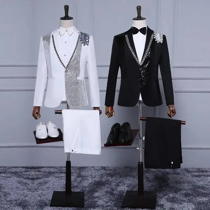 Performance Costume, Men's Slim Stage Fit Sequin Singer, Host, Emcee, Formal Dress, Suit Jacket, Studio Photo Suit