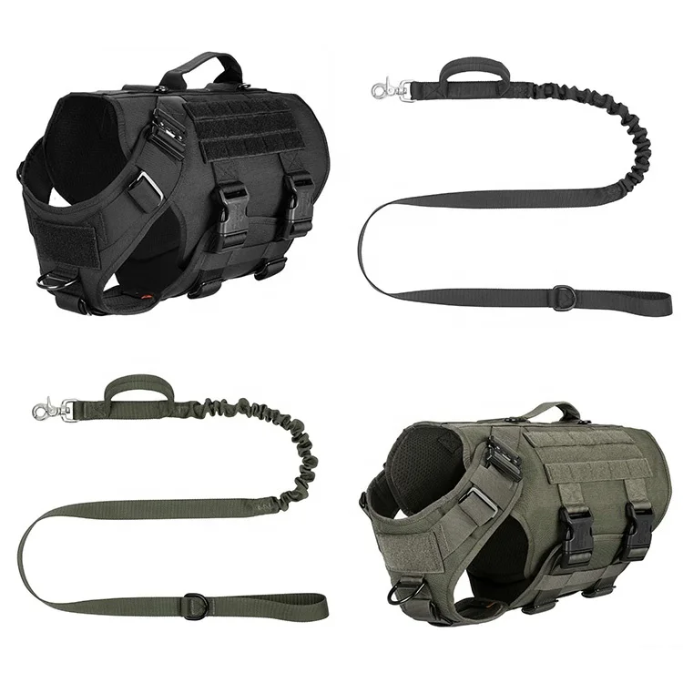 2022 Tactical Dog Harness With Shock-absorbing Bungee Leash