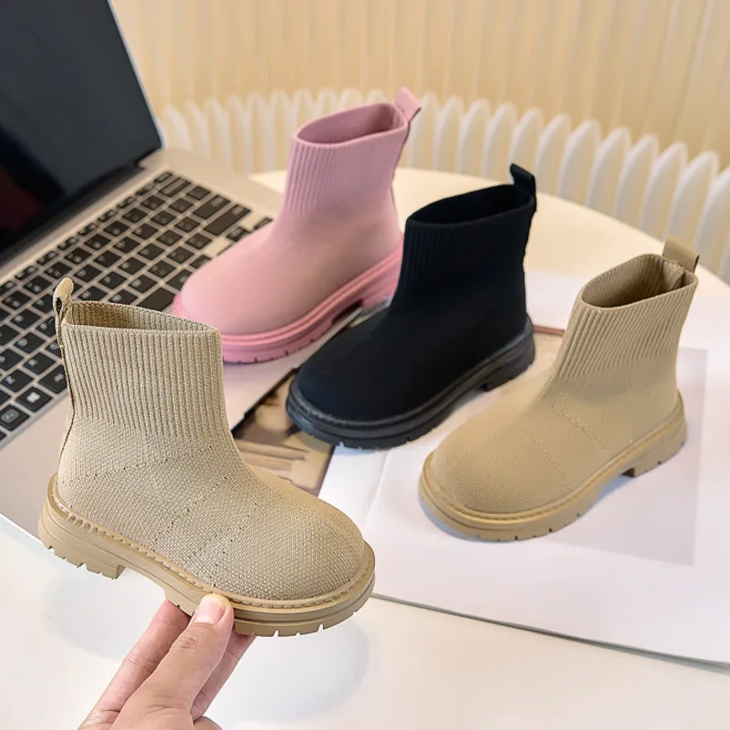

Solid Children Fashion Boots Spring Autumn Stretch Cloth Slip On Boys Girls Ankle Shoes Breathable Anti Slip Kids Boots