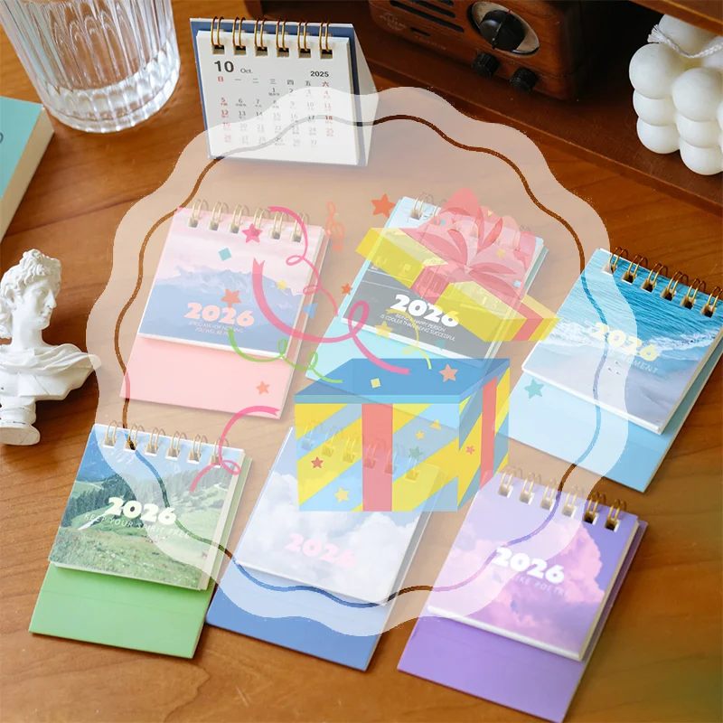 2026 Landscape Mini Desk Calendar Creative Coil Calendar Planner Desktop Ornament Decoration Office Stationery