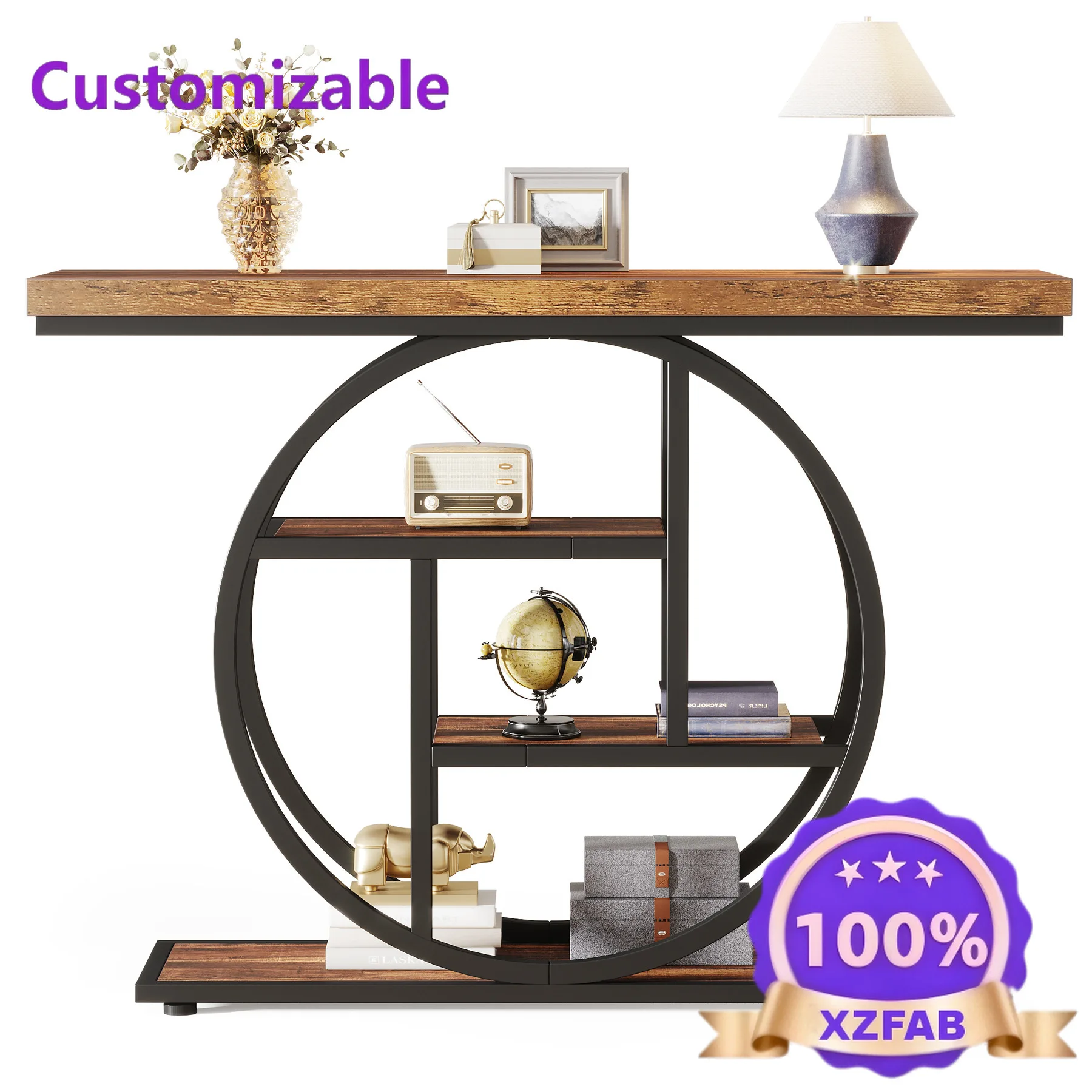 Factory Direct 2026 Entrance table, American retro log wind corridor strip table, living room entry non-solid wood table case co