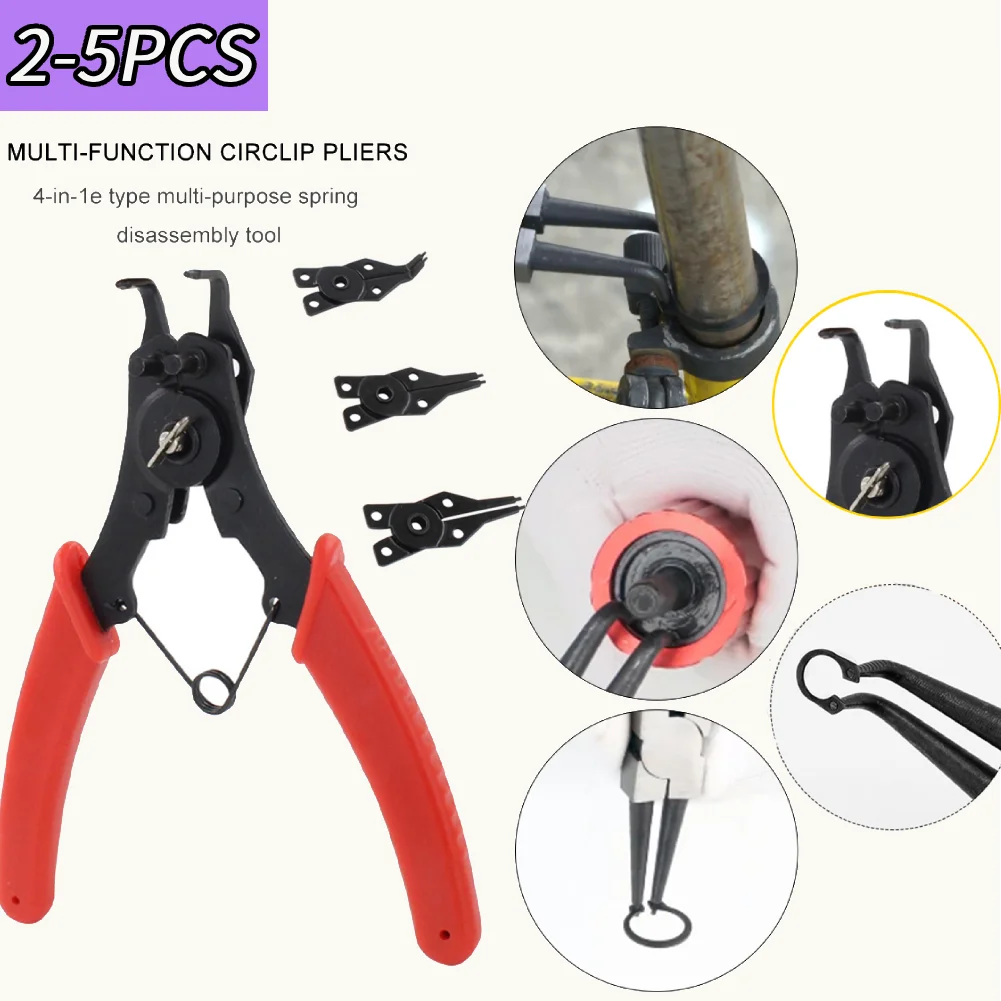 4 IN 1 Multifunctional 2pcs Snap Ring Pliers Multi Crimp Tool 90 Degrees Angle PVC Handle Spring Clamp Spring Assembly Tool Set