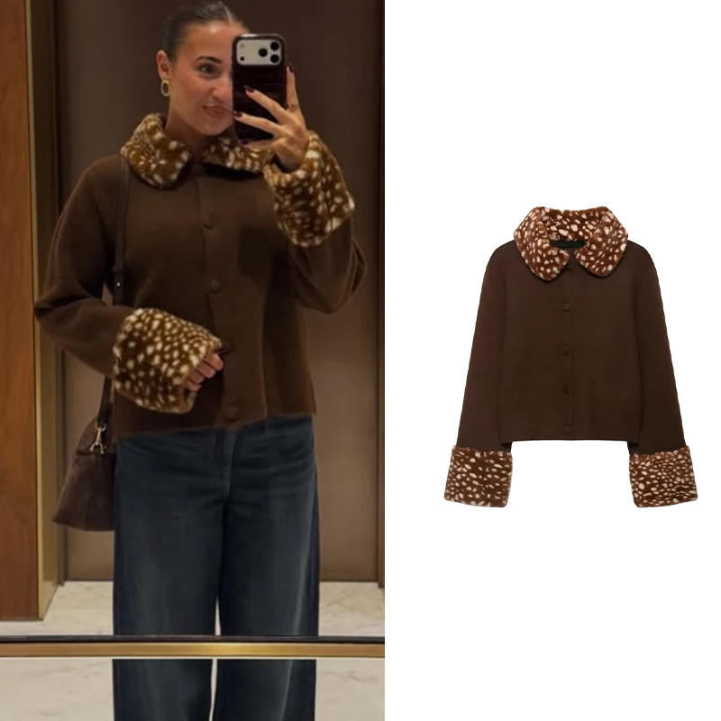 2026 Faux Fur Spot Collar and Cuffs Autumn/Winter Short Jacket Single-Breasted Fashion Street Warm Coat
