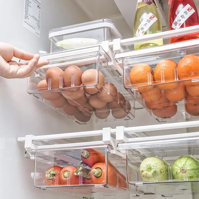 

Kitchen Fridge Organizer Transparent Fruit Egg Food Storage Rack Under-shelf Refrigerator Storage Box Kitchen Organizer