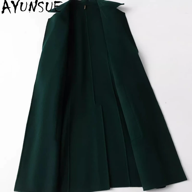AYUNSUE 100% wollen jas Halflang 2025 Dubbelzijdige wollen groene jas Winterjassen voor dames Elegante dameskleding Biscurrence Annavé
