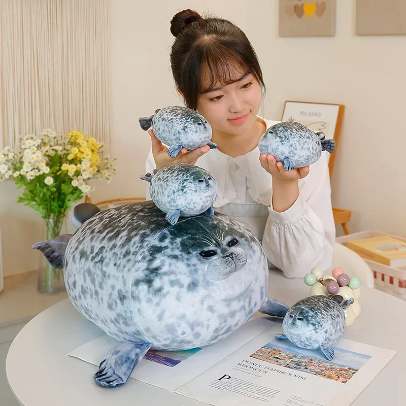 20-50cm Ultra Soft Seal Plush Pillow Grey Aquatic Animal Cushion Mother-child One Big Four Small Balls Plushie Decoration Gift