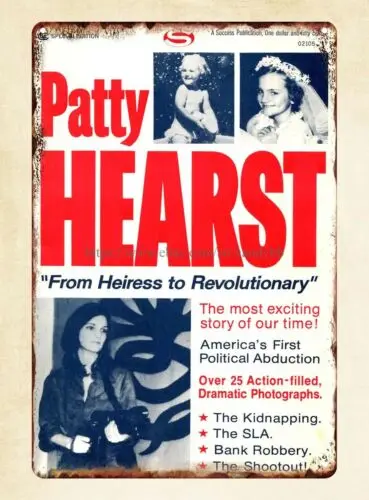 auto shop cafe  pub home kitchen wall art Patty Hearst booklet c. 1974 tin sign sign