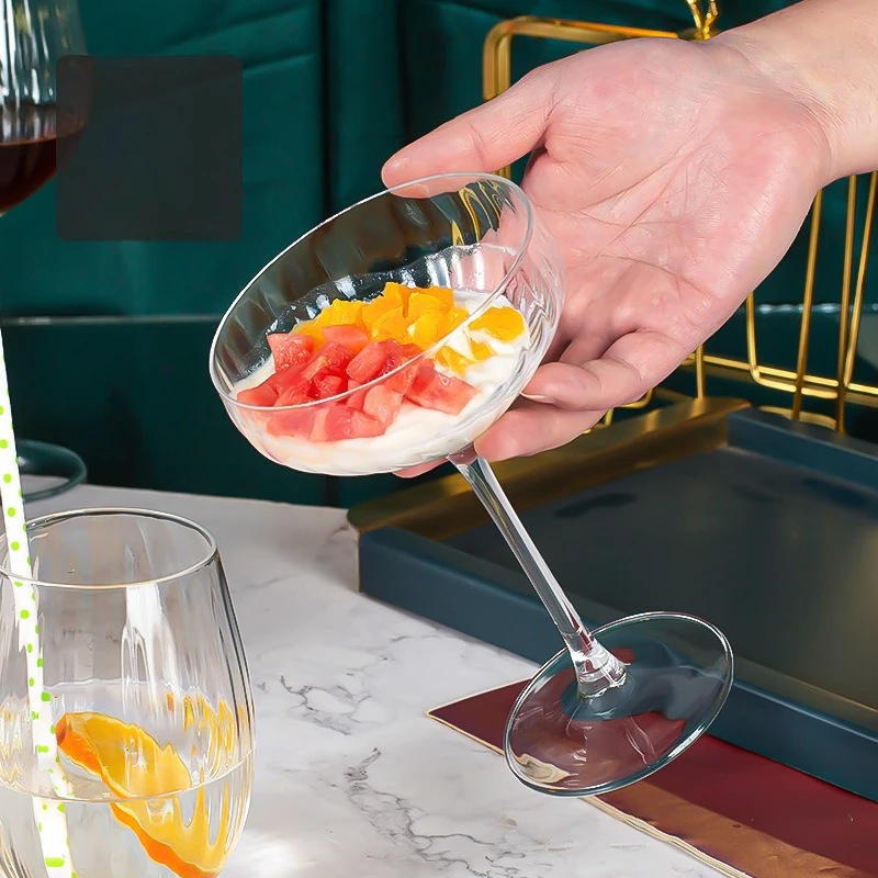 Elegant Prism Glass Wine Cup Crystal Highball Champagne Cocktail Glass with Vertical Stripes