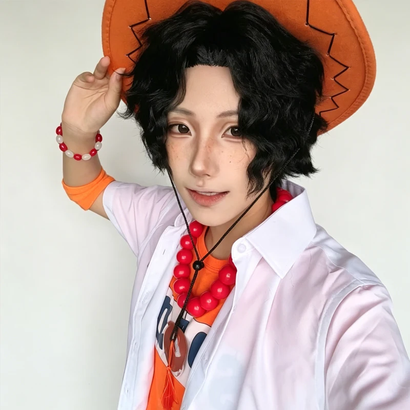 Portgas D Ace Red Wood Bead Elastic Necklace One Piece Anime Cos Prop Halloween Costume Accessories Gift for Manga Anime Lovers view 5