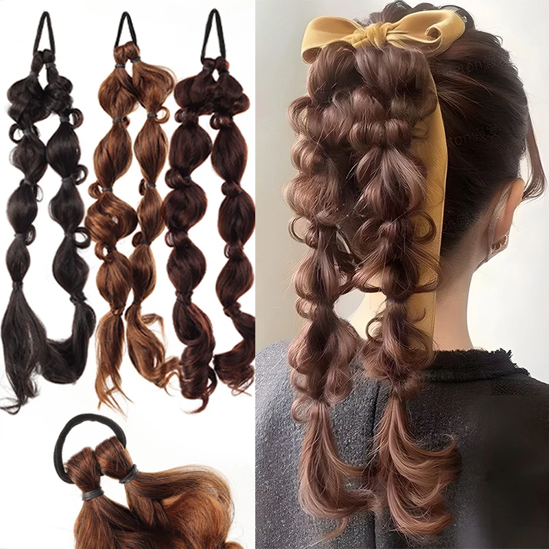 

Synthetic ponytail 18 inch French bubble braided Fried Dough Twists braid suitable for women's daily wear