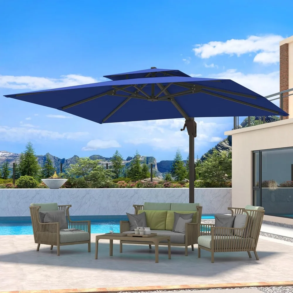 

10 X 13 FT Cantilever Patio Umbrella Outdoor Heavy Duty Double Top Windproof Rectangle Offset Umbrellas with 360-degree Rotation