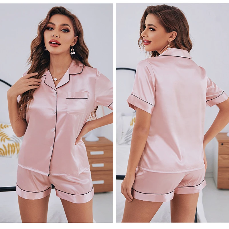 Short Sleeve Shorts Women\'s Home Wear Women\'s Silk Pajamas Set Large Size Fashion Simple