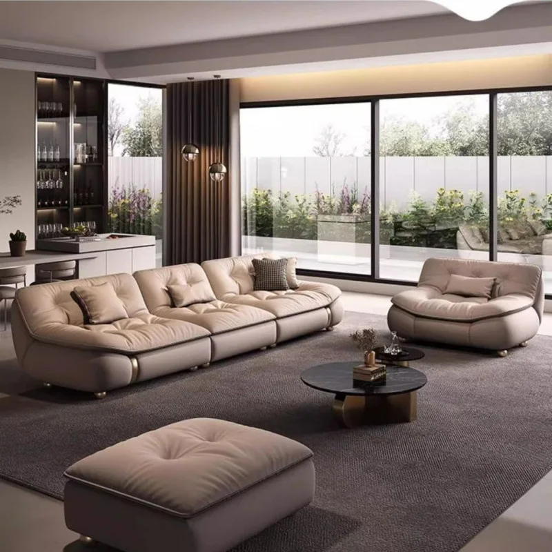 Modern light luxury cream style, down sailboat real top layer cowhide sofa, living room villa