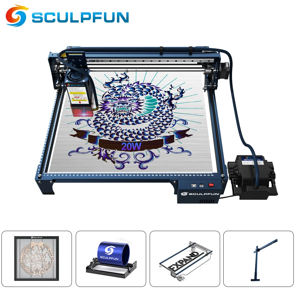 

SCULPFUN S30 Pro Max Laser Engraver 20W DIY CNC Laser Cutter Engraving Machine Automatic Air-assist and Cam500 Lightburn Camera