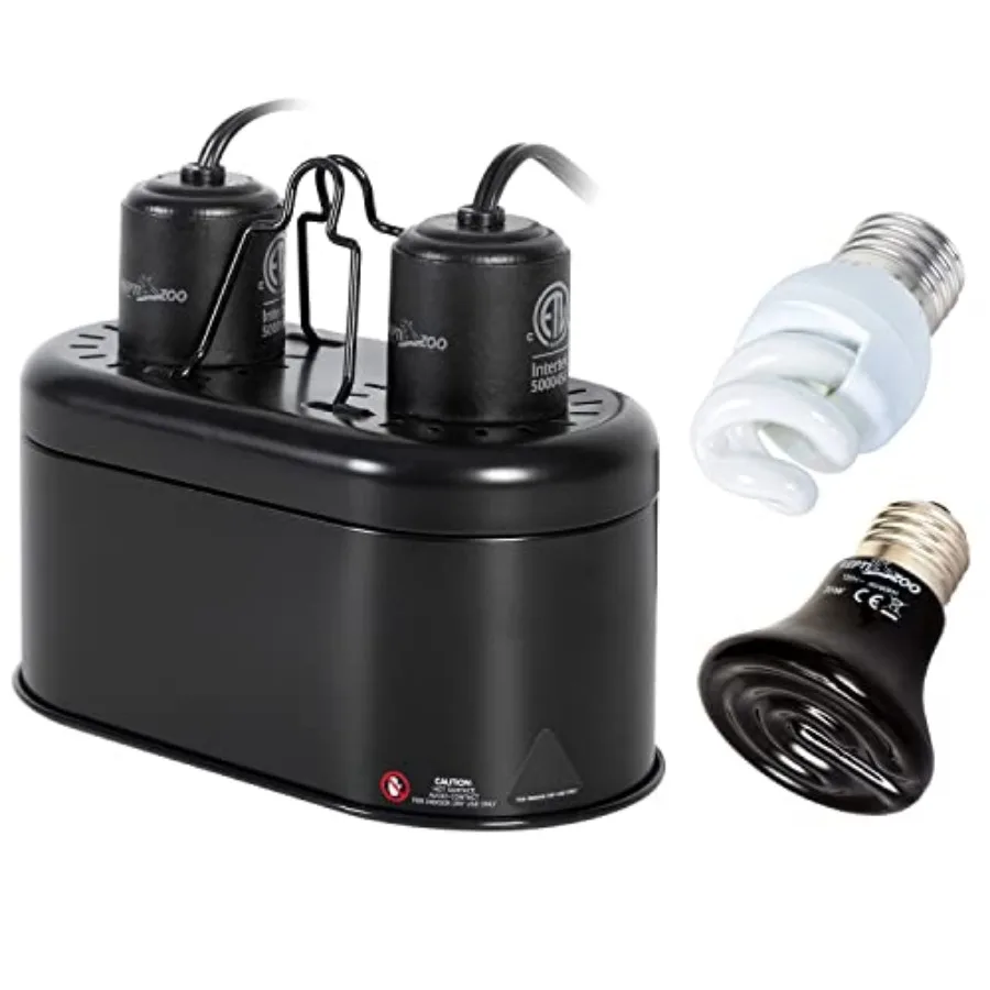 REPTI ZOO Dual Nano Dome Reptile Lamp Fixture Combo Pack Includes 5W Mini Fluorescent UVB Light Bulb and 35W Ceramic Heat Emitt
