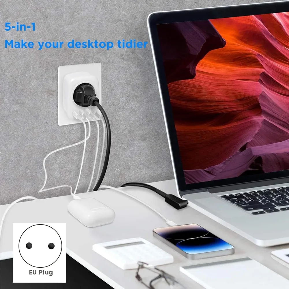 Double Plug for Socket, Power Strip with USB 2-Way Socket Adapter (4000 W 16 A) with 2 USB A and 2 USB C EU Plug