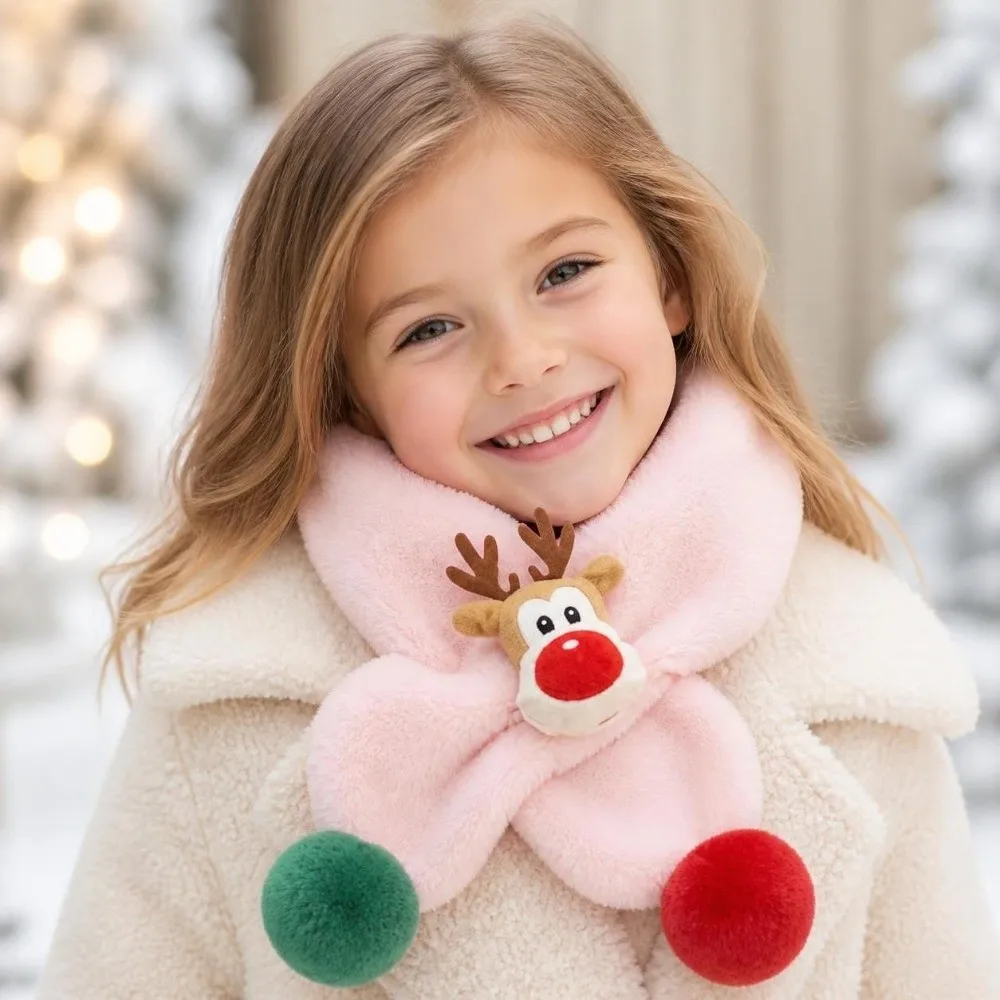 Cartoon Christmas Children Scarf Warm Deer Pattern Kids Neck Warmer Soft Windproof Fleece Scarf for Boys Girls