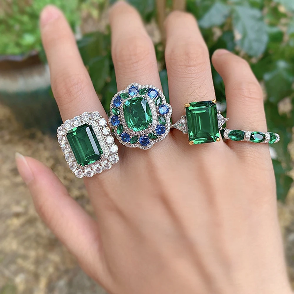 Vinregem Emerald High Carbon Diamonds Gemstone Vintage 925 Sterling Silver Jewelry Women's Party Wedding Rings Anniversary Gifts