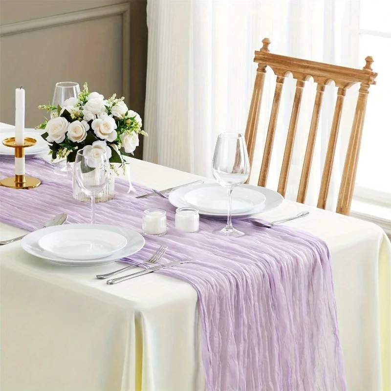 3pcs Table Runners Lilac Cream 180cm Linen Texture Rustic Farmhouse Table Decor for Wedding Dessert Party Birthday Christmas