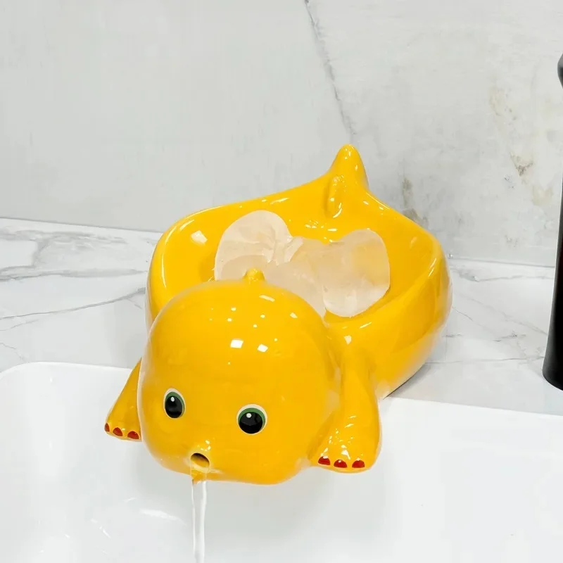 

Керамическая коробка для мыла с рисунком молочного дракона, сливной чехол для раковины, держатель для губки, противоскользящий контейнер для мыла, аксессуар для ванной комнаты, домашняя организация