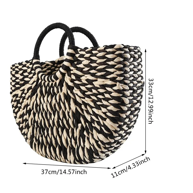 Women Handbag Rattan Wicker Straw Woven Half-round Bag Large Capacity Female Casual Travel Tote Fashion Bolsos