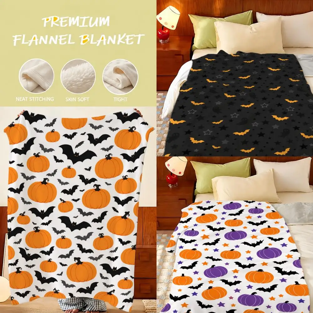 Halloween Ghost Bat Scatter Throw Plush Flannel Throw Blanket, Sofa Bed Travel Picnic Home Textile Decor