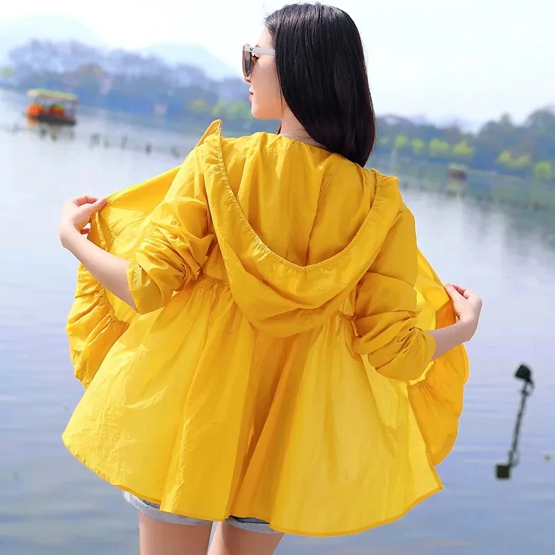 2024 New Summer Women Sun Protection Clothing Long Sleeve Short Hooded Breathable Sun Protection Clothes Ladies Outerwear Tops