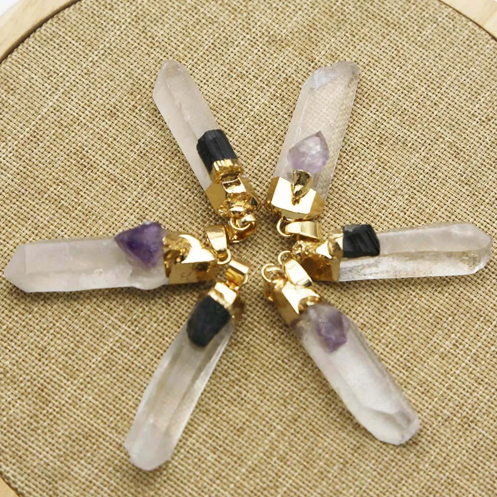 

Sell Natural Raw Stone White Crystal Pillar Necklace Pendant Inset Obsidian Amethyst Charm Jewelry Accessories Wholesale 6Pc/Lot