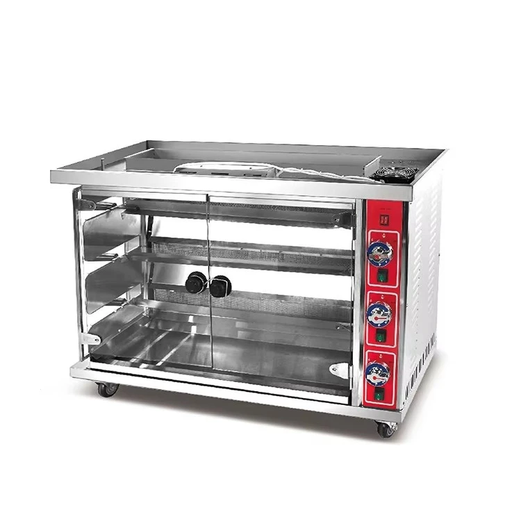 Grill à poulet rotatif automatique à gaz à 3 niveaux pour hôtels et restaurants, état neuf, rôtissoire à poulet