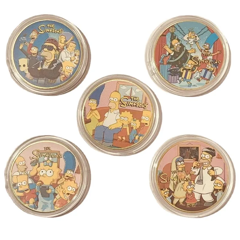 The Simpsons Metal Crafts Commemorative Coins Anime Peripheral Collection Coins Cute Cartoon Gold Coin Lucky Coin Kids Toys Gift