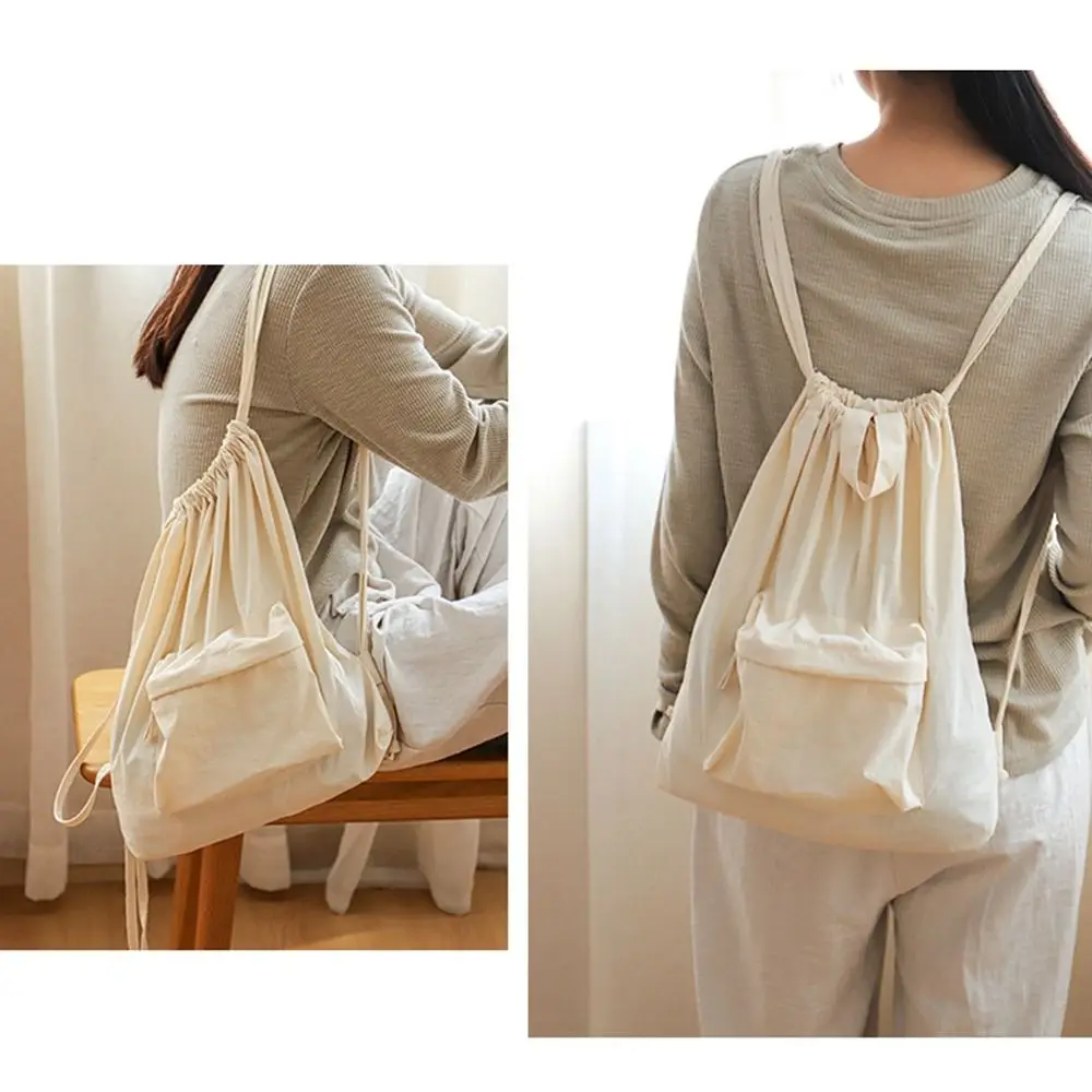 Korean Style Drawstring Backpack Commute Portable Type Nylon Backpack Niche Design Large Capacity Cloth Shoulder Bag Girls