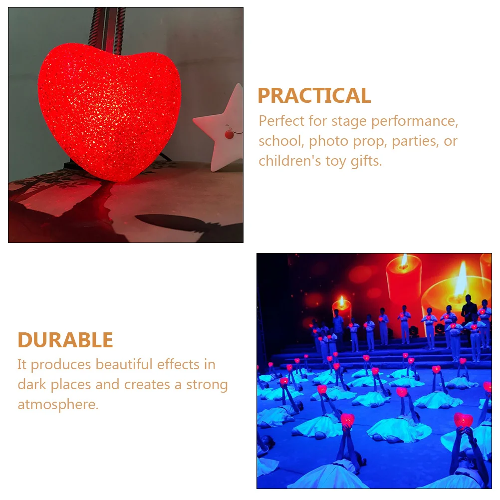 

2 Pcs Heart Shaped Night Light Red Glowing Toys Durable Material Party Accessories Children Stage Photo Prop Small Size Stylish