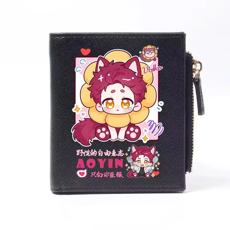 Anime Valko Cartoon Short Wallet, 9.5×11cm Ultra‑Thin Polyester Zipper Purse Card Holder for Daily Use